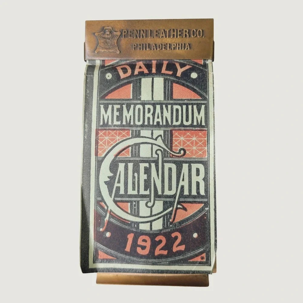 Antique 1922 Daily Desk Calendar Penn Leather Co Philadelphia Brass Stand RARE!!